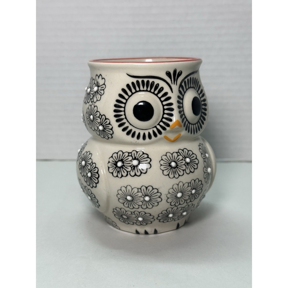Yokohama Studio Hand Painted 4.5" FIGURAL OWL Mug: Orange Handle • Made in Japan